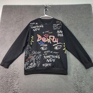 Never Be Afraid Sweatshirt Mens Large Black Graffiti Quote Graphic Pullover